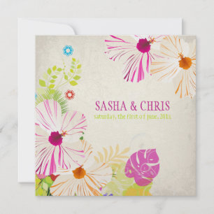 PixDezines hellrosa+orangefarbene Hibiskus+Monster Einladung