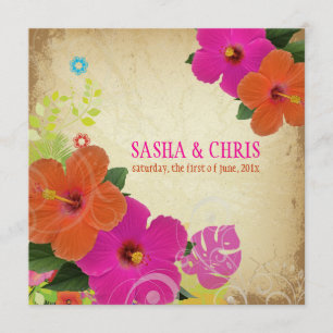 PixDezines hellrosa+orangefarbene Hibiskus+Monster Einladung