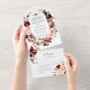 PixDezines Herbst-Aquarellblumen Marsala All In One Einladung