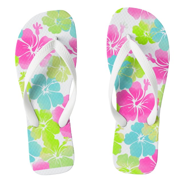 PixDezines Hibiskus/DIY Hintergrundfarbe Flip Flops (Fußbett)