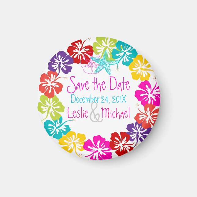 PixDezines Hibiskus lei, Save the Date Magnet (Vorne)