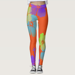 PixDezines Hibiskus/Limon/Lila/Aqua Leggings