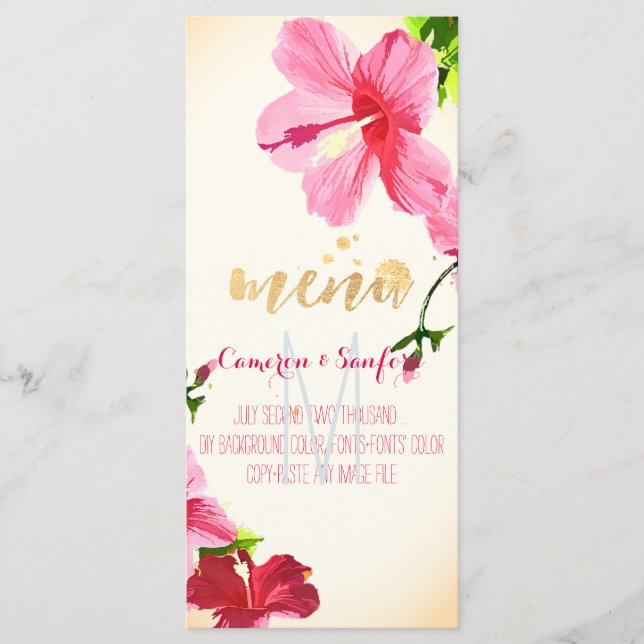 PixDezines Hibiskus Menü für Aquarellfarben/Rosa Menükarte (Vorderseite)