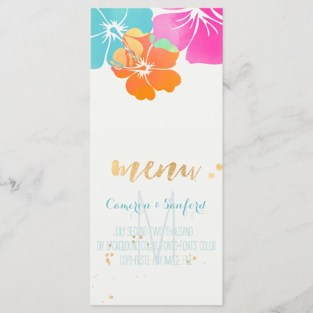 PixDezines Hibiskus Menü/Rosa/Blau/Orange Menükarte (Vorderseite)