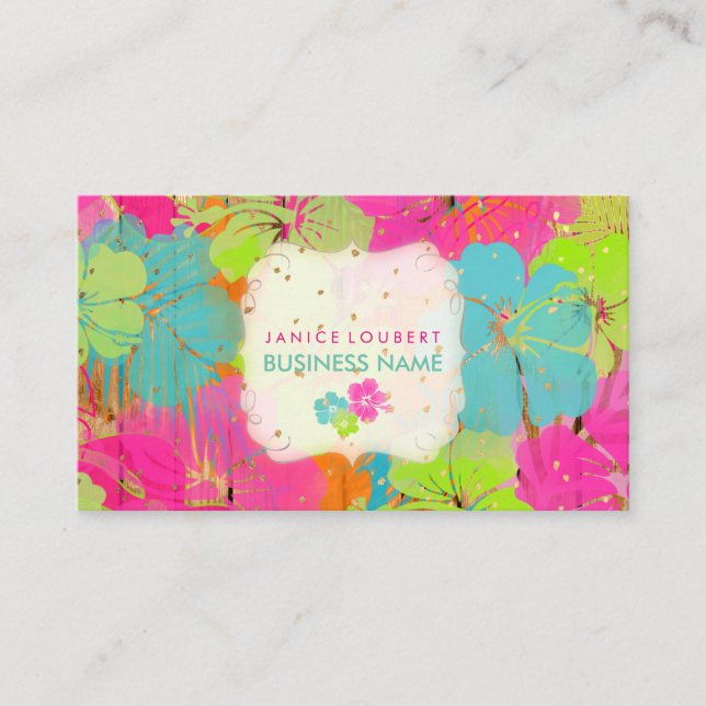 PixDezines Hibiskus/Regenwald/Holzplatten Visitenkarte (Vorderseite)