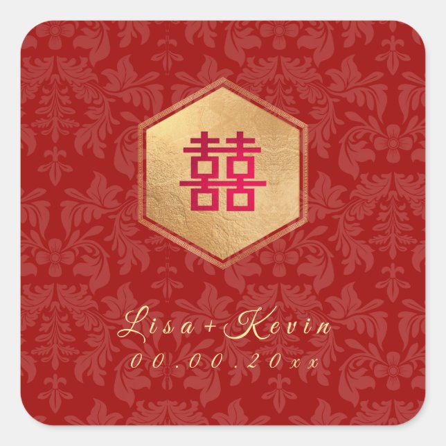 PixDezines Honeycomb Chinesisch Doppelter Appetit Quadratischer Aufkleber (Vorderseite)