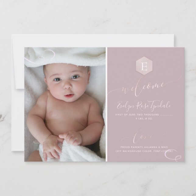 PixDezines Honeycomb Geburtsankündigung, Mädchen Ankündigung (Vorderseite)