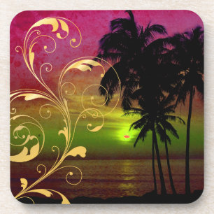 PixDezines Hula-Sonnenuntergang + Filigran-Wirbel Untersetzer