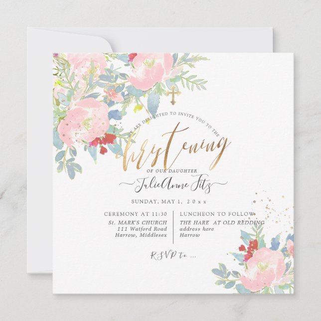 PixDezines Hütte Wasserfarben Blume Weihnachten Einladung (Vorderseite)