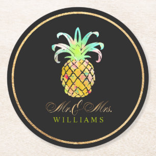 PixDezines Imitat Gold/Ananas Runder Pappuntersetzer