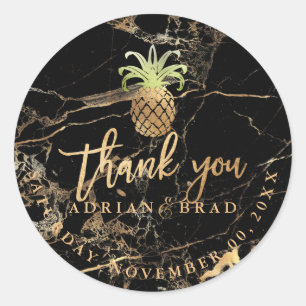 PixDezines Imitate Ananas/Schwarzer Goldmarmor Runder Aufkleber
