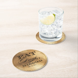 PixDezines Imitate Gold/essen/trinken/und Verheira Runder Pappuntersetzer