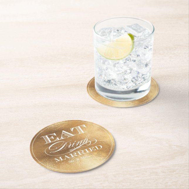 PixDezines Imitate Gold/essen/trinken/und Verheira Runder Pappuntersetzer (Vor Ort)