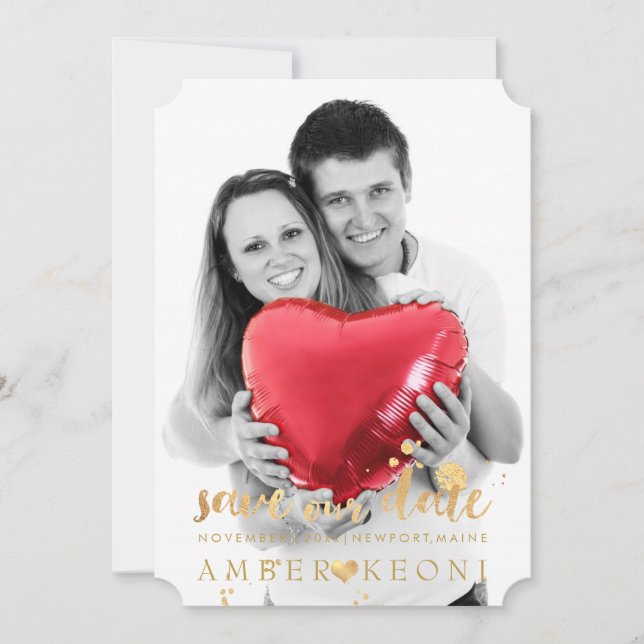 PixDezines Imitate Gold Herz/Rett Datum/Farbgebung Save The Date (Vorderseite)