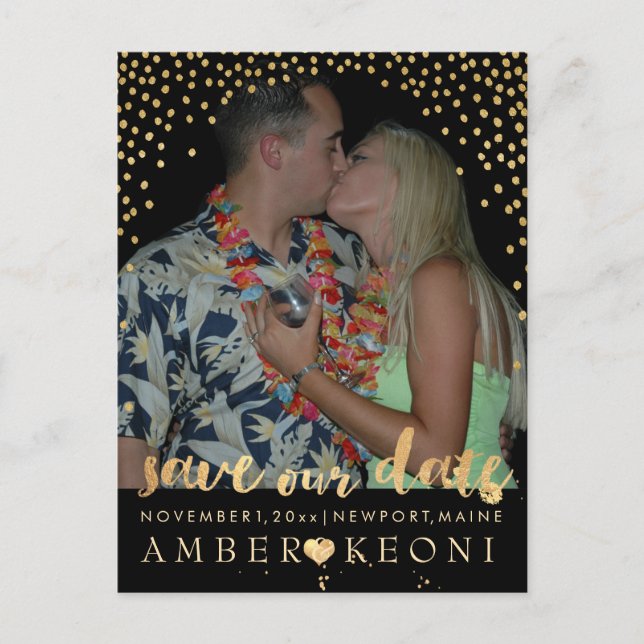 PixDezines Imitate Gold/Konfetti/rett Datum/DIY-Fa Ankündigungspostkarte (Vorderseite)