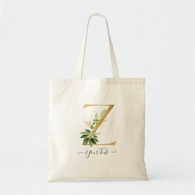 PixDezines Imitate Gold Monogram Tropical Foliage Tragetasche (Vorne)