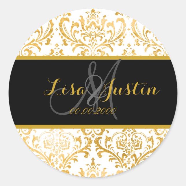 PixDezines-Imitate Gold/Rossi-Damast Runder Aufkleber (Vorderseite)