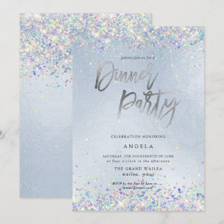 PixDezines Imitate Hologram Dusty Blue Dinner Part Einladung