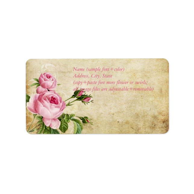PixDezines-Imitate-Perchment +Vintage Rose Adressaufkleber (Vorne)