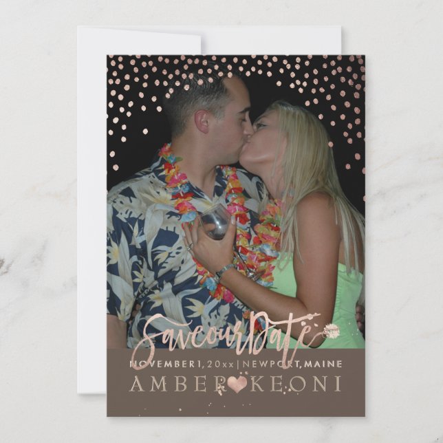 PixDezines Imitate Rose Gold Confetti/Herz/Rett Da Save The Date (Vorderseite)