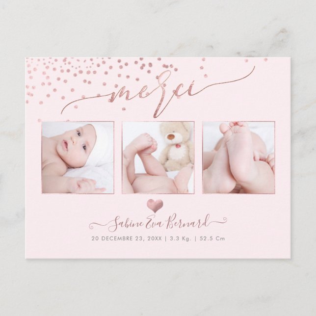 PixDezines Imitate Rose Gold Confetti//Remercierci Postkarte (Vorderseite)