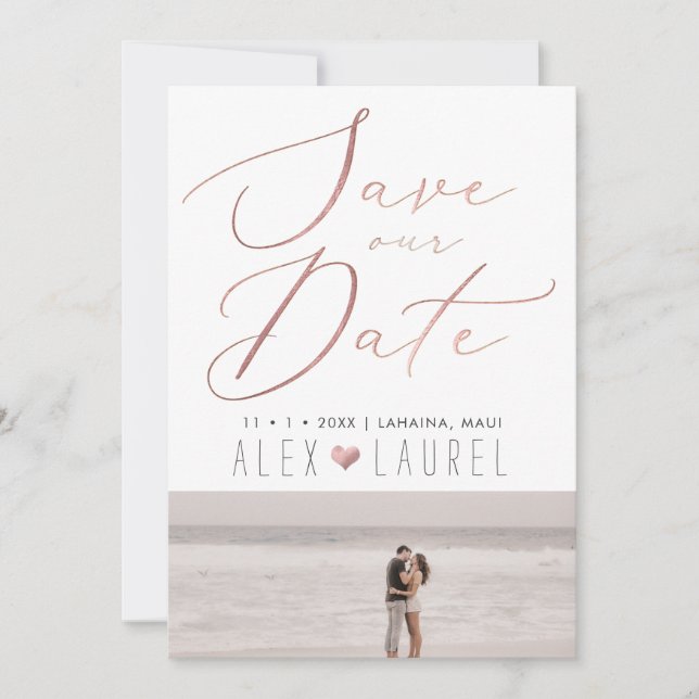 PixDezines Imitate Rose Gold Save the Date Einladung (Vorderseite)