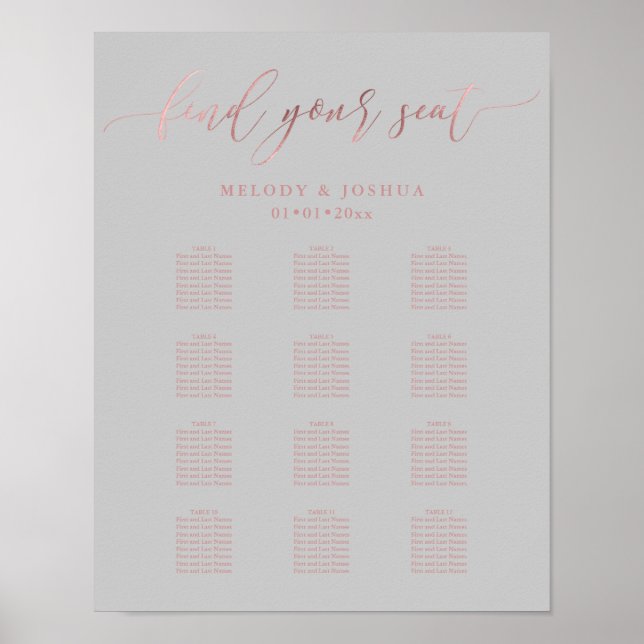 PixDezines Imitate Rose Gold-Script, Seating Chart Poster (Vorne)