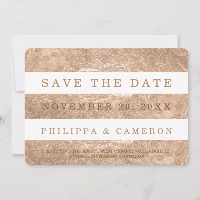 PixDezines Imitate Rose Gold Streifen/rett Save The Date (Vorderseite)