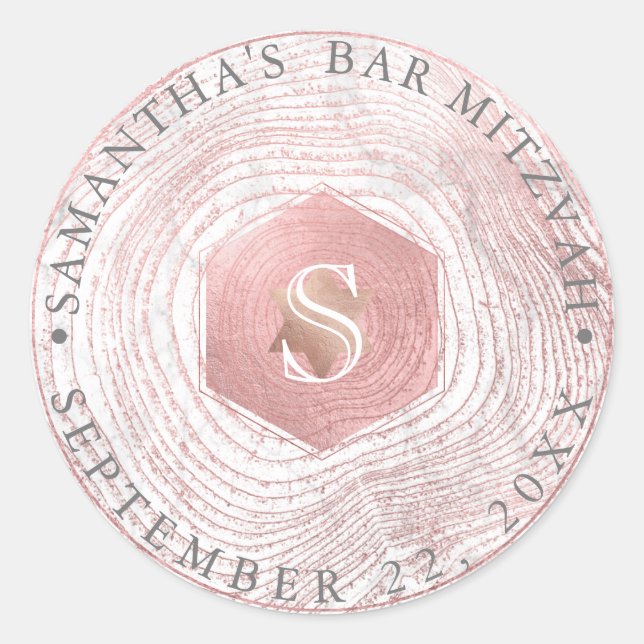 PixDezines Imitate Rose Goldene Tree Rings Mitzvah Runder Aufkleber (Vorderseite)