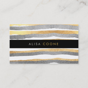 PixDezines Imitate, Streifen aus Gold + Silber Visitenkarte