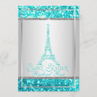 PixDezines Imitats Glitzer eifflel/aqua blau/süß 1 Einladung