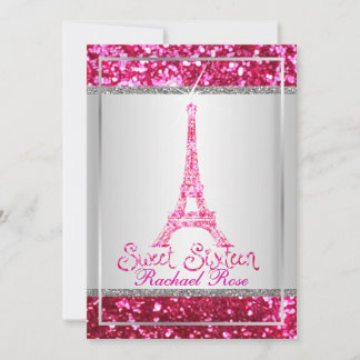 PixDezines Imitats Glitzer eifflel/pink ruby/süß 1 Einladung