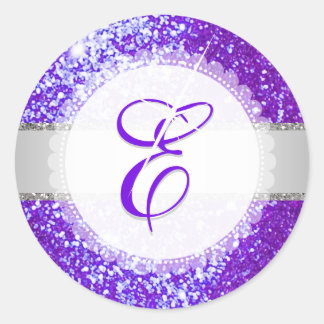 PixDezines IMITATS GLITZER MONOGRAM | ULTRA VIOLET Runder Aufkleber