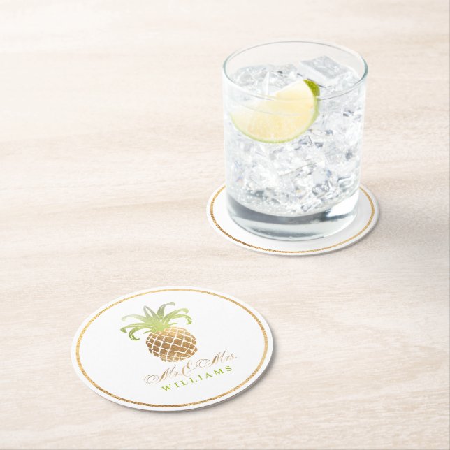PixDezines Imitats Gold/Ananas Runder Pappuntersetzer (Vor Ort)