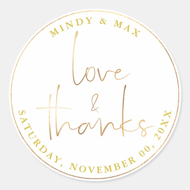 PixDezines IMITATS GOLD LIEBE+DANKS|DIY FARBE Runder Aufkleber (Vorderseite)