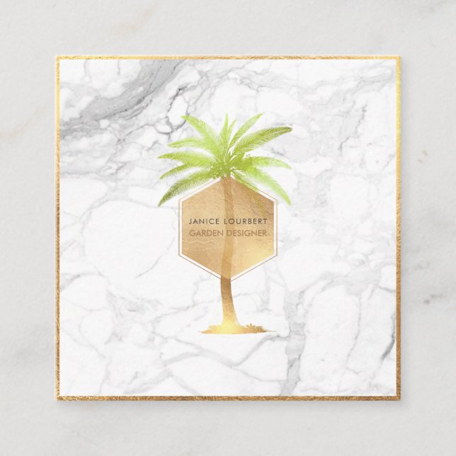 PixDezines IMITATS GOLD PALM TREE+MARBLE Quadratische Visitenkarte (Vorderseite)