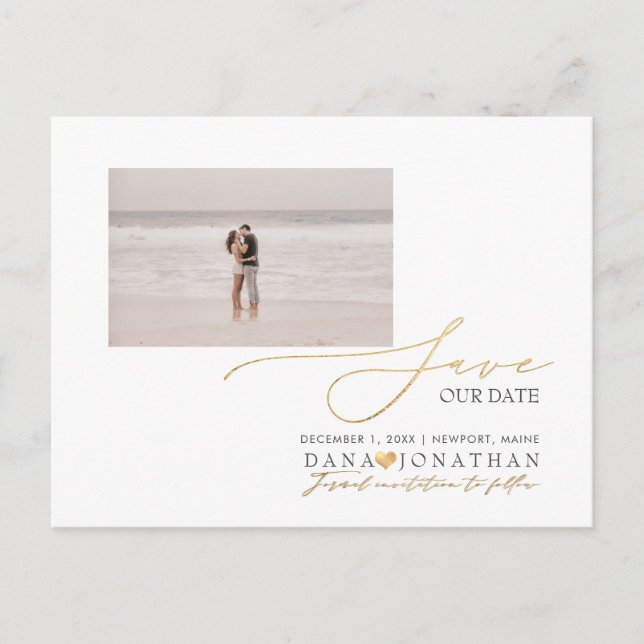 PixDezines Imitats Gold Save the Date Luxe Script  Postkarte (Vorderseite)
