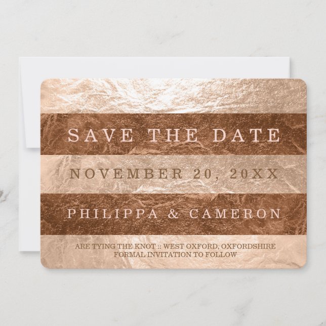 PixDezines Imitats Rose Gold+Kupferstreifen/rett Save The Date (Vorderseite)