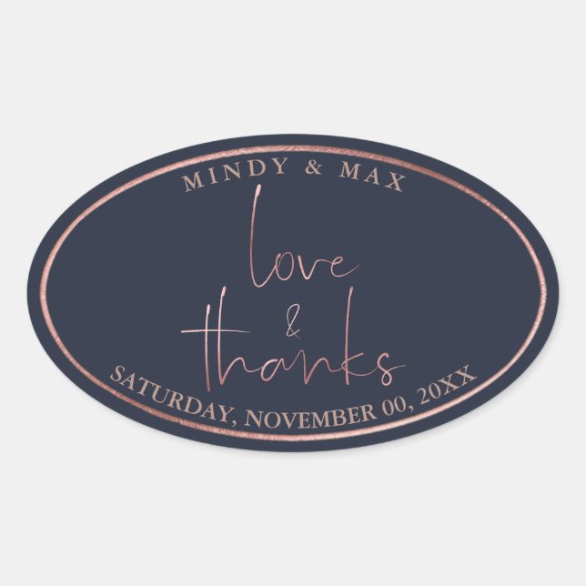 PixDezines IMITATS ROSE GOLD LIEBE+DANKS|DIY FARBE Ovaler Aufkleber (Vorderseite)