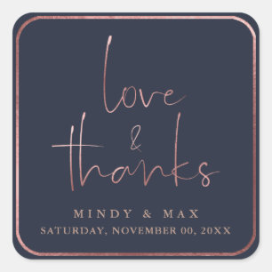 PixDezines IMITATS ROSE GOLD LIEBE+DANKS DIY FARBE Quadratischer Aufkleber