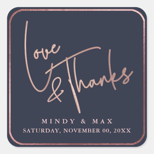 PixDezines IMITATS ROSE GOLD LIEBE+DANKS|DIY FARBE Quadratischer Aufkleber (Vorderseite)
