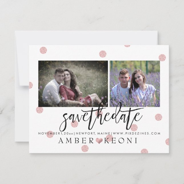 PixDezines Imitats Rose Gold Polka Dots Save the D Save The Date (Vorderseite)