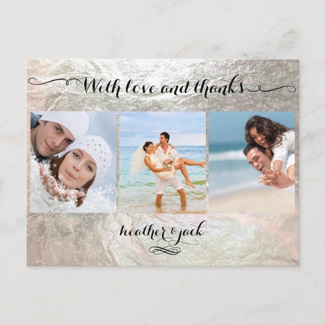 PixDezines Imitats Silber/Hochzeit Fotos Vielen Da Postkarte (Vorderseite)