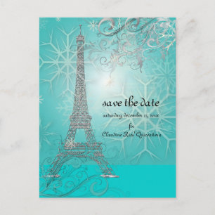 PixDezines Imitats Silver Eiffel Tower/Aquamarin Ankündigungspostkarte