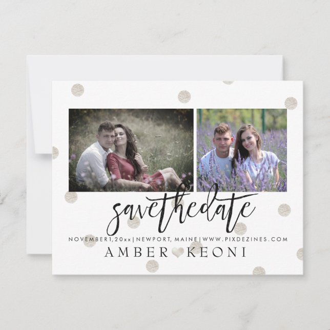 PixDezines Imitats Silver Polka Dots Save the Date (Vorderseite)