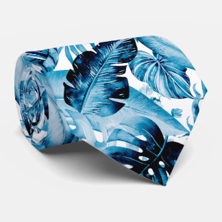 PixDezines Indigo Blaues Tropisches Blattwerk Krawatte