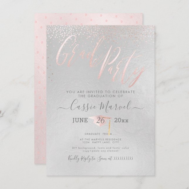 PixDezines Iridescent Blush Pink 2019 Grad Party Einladung (Vorne/Hinten)