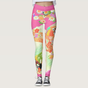PixDezines Kimono/Pfingstrosen/Kirschblüten Leggings