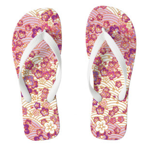 PixDezines Kimono/rosa Kirschblüte/Imitat chirimen Flip Flops