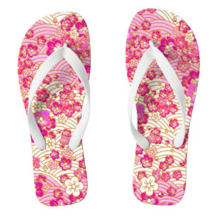 PixDezines Kimono/rosa Sakura/gefälschter Chirimen Flip Flops